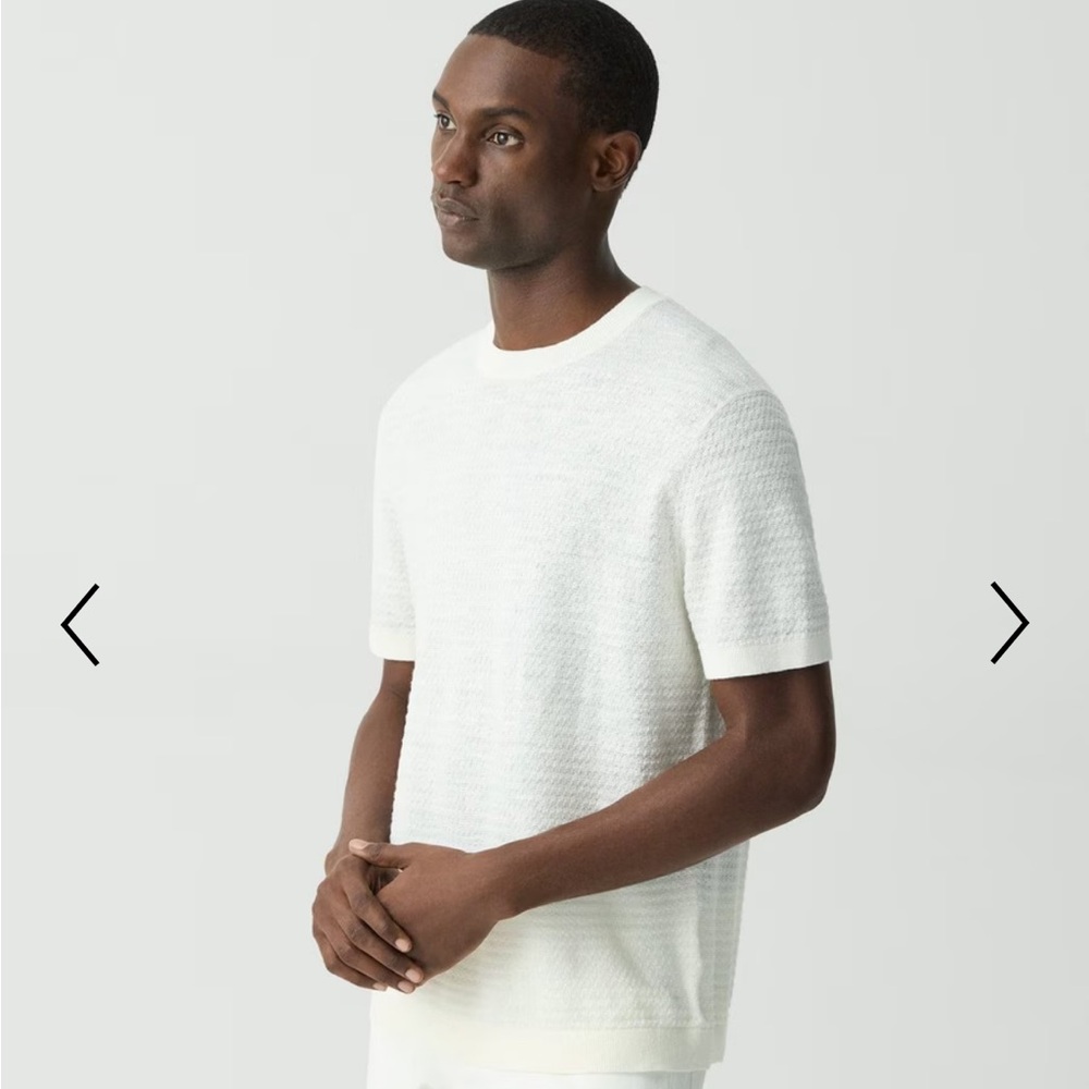 Theory Kolben Linen Textured White Short Sleeve Tee - XL